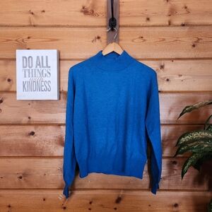 The Drop NWT Jaclyn Ocean Blue Cutout Back Mock Neck Wool Blend Sweater Sz Large